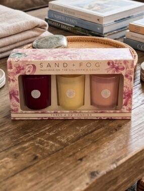 Sand & Fog Set of 3 4 oz Candles ~ Balsam & Cedar, Apple Spice, Cinnamon Vanilla